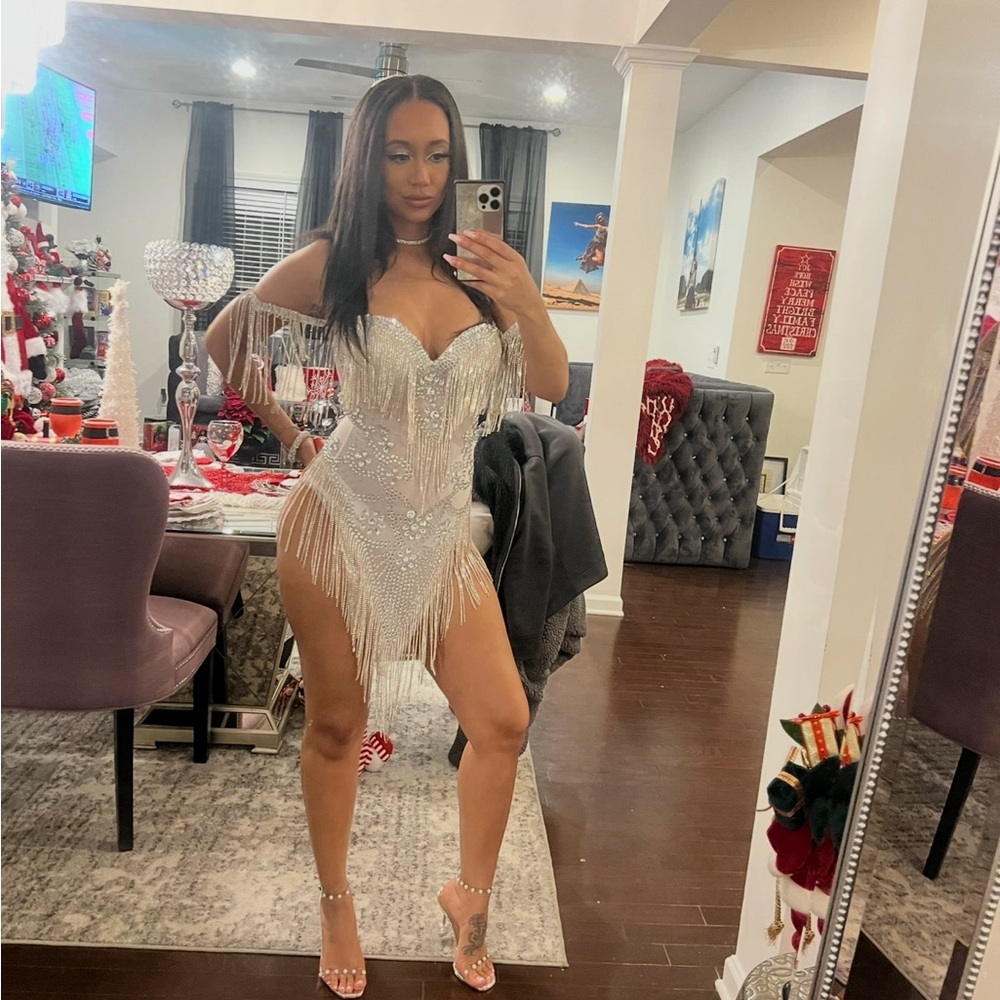 Elegant Silver Fringe Mini Dress